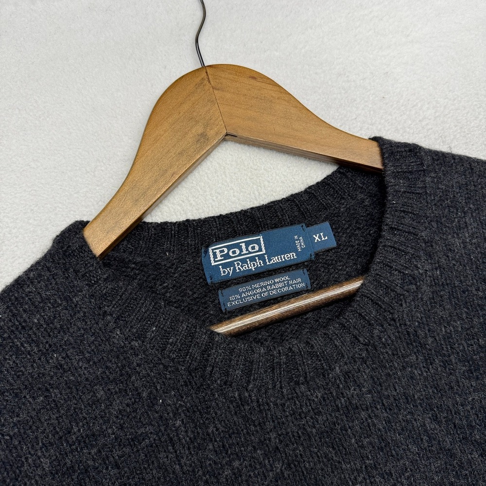 Vintage Ralph Lauren Sweater Mens XL Gray Merino Wool Angora Pullover Knit 90s